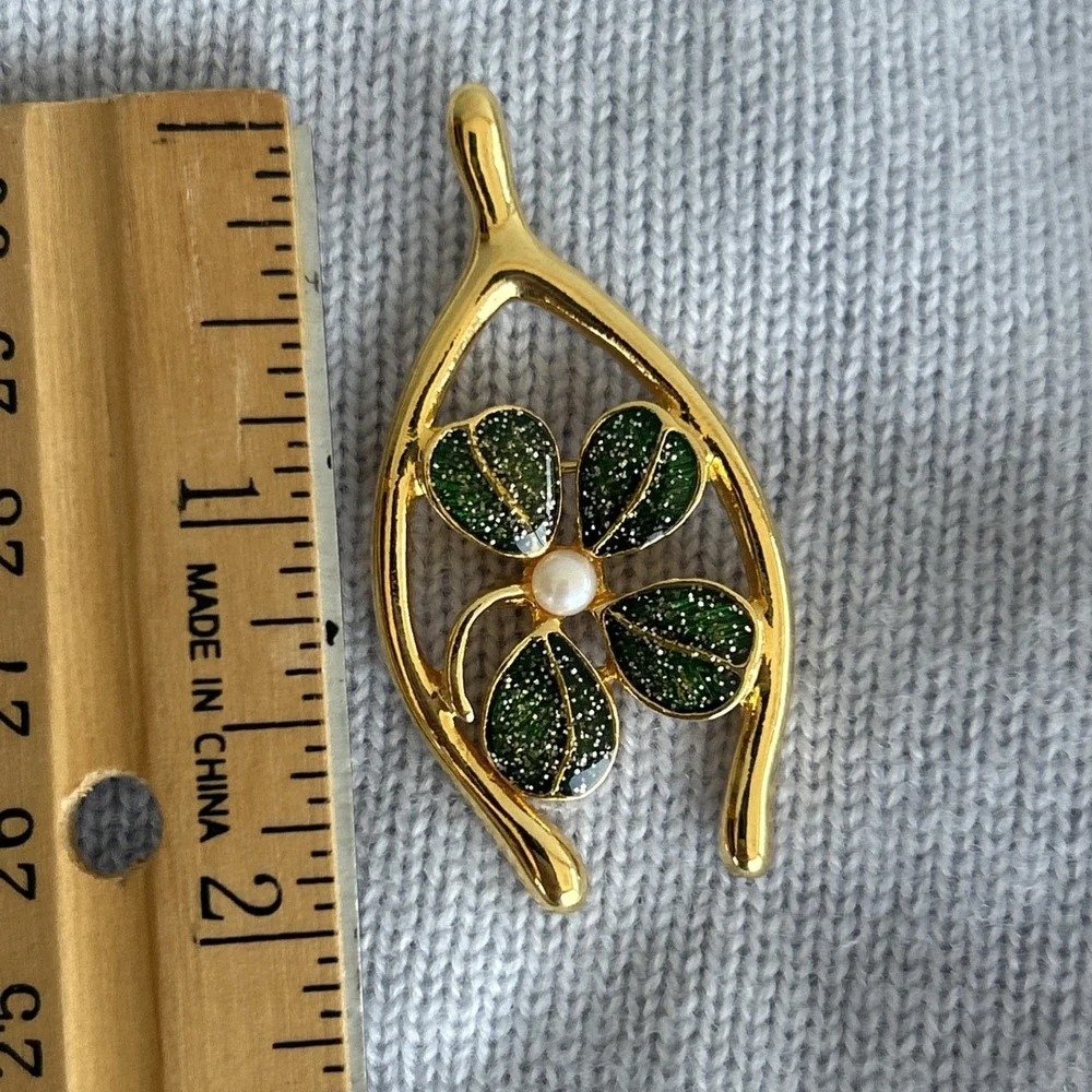 Vtg JJ‎ Jonette Jewelry Four Leaf Good Luck Clover Shamrock Brooch Pin Enameled